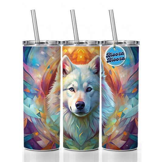 Samoyed Dog Abstract Art Skinny Tumbler 20oz with Straw Insulated Water Bottle Gift
