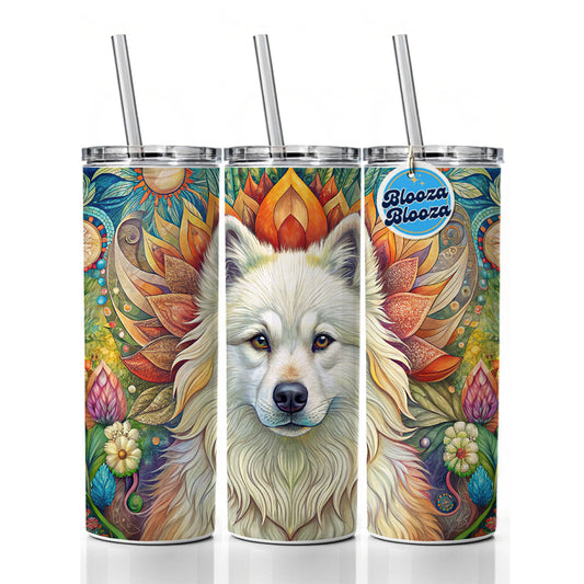 Samoyed Dog Bohemian Art Skinny Tumbler 20oz with Straw Insulated Water Bottle Gift