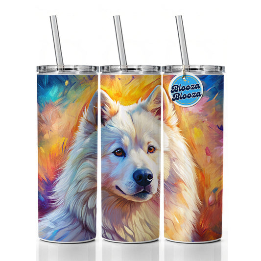 Samoyed Dog Expressionism Art Skinny Tumbler 20oz with Straw Insulated Water Bottle Gift