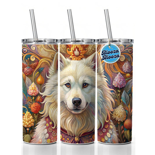 Samoyed Dog French Bohemian Art Skinny Tumbler 20oz with Straw Insulated Water Bottle Gift