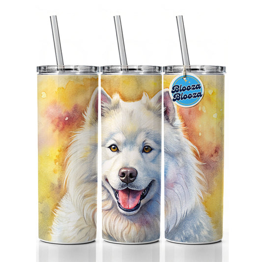 Samoyed Dog Illustration Skinny Tumbler 20oz with Straw Insulated Water Bottle Gift