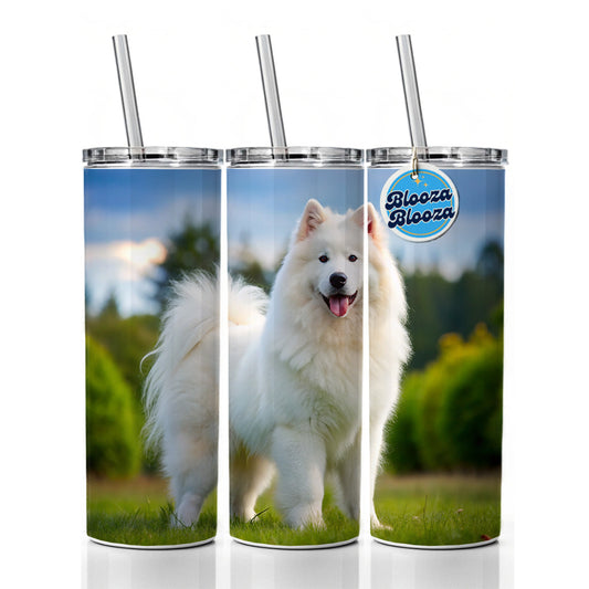 Samoyed Dog Photo Skinny Tumbler 20oz with Straw Insulated Water Bottle Gift