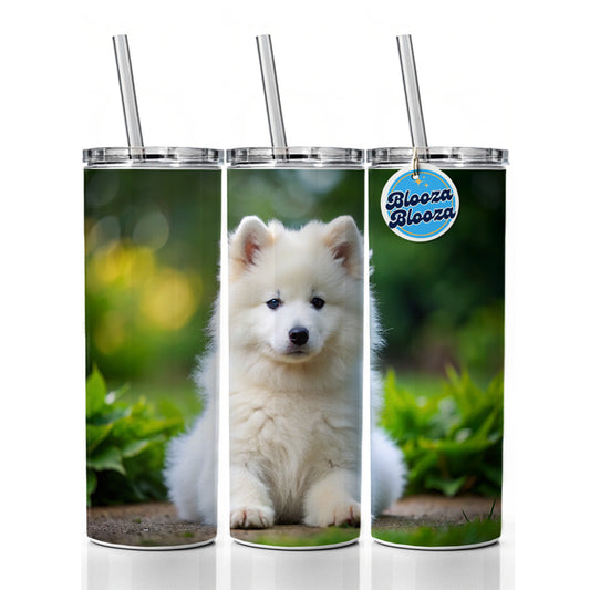 Samoyed Dog Puppy Photo Skinny Tumbler 20oz with Straw Insulated Water Bottle Gift