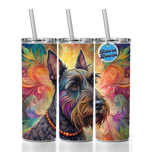 Scottish Terrier Dog Bohemian Art Skinny Tumbler 20oz with Straw Insulated Water Bottle Gift