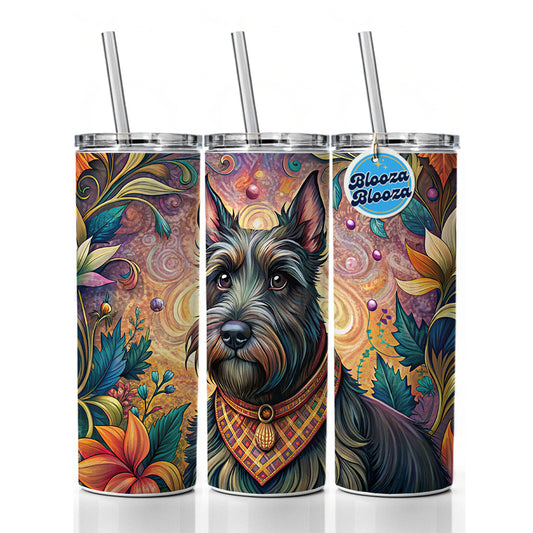 Scottish Terrier Dog French Bohemian Art Skinny Tumbler 20oz with Straw Insulated Water Bottle Gift