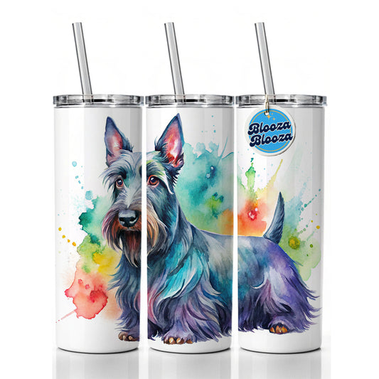 Scottish Terrier Dog Watercolor Style Skinny Tumbler 20oz with Straw Insulated Water Bottle Gift
