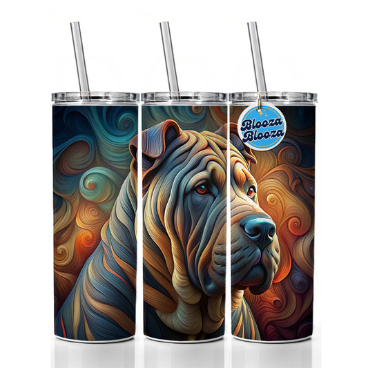 Shar Pei Dog Abstract Art Skinny Tumbler 20oz with Straw Insulated Water Bottle Gift