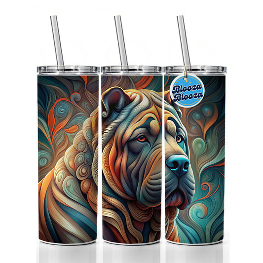 Shar Pei Dog Abstract Stylized Art Skinny Tumbler 20oz with Straw Insulated Water Bottle Gift
