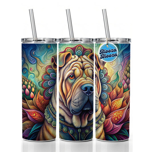 Shar Pei Dog Bohemian Art Skinny Tumbler 20oz with Straw Insulated Water Bottle Gift