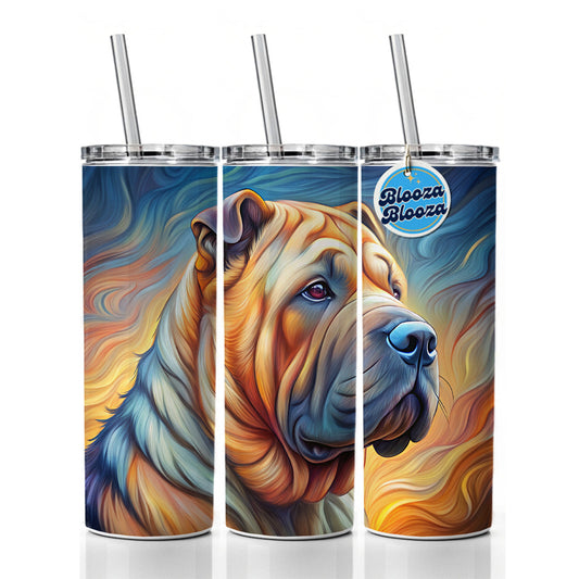 Shar Pei Dog Expressionism Art Skinny Tumbler 20oz with Straw Insulated Water Bottle Gift