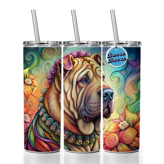 Shar Pei Dog French Bohemian Art Skinny Tumbler 20oz with Straw Insulated Water Bottle Gift