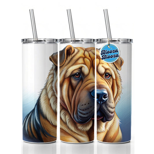 Shar Pei Dog Illustration Skinny Tumbler 20oz with Straw Insulated Water Bottle Gift