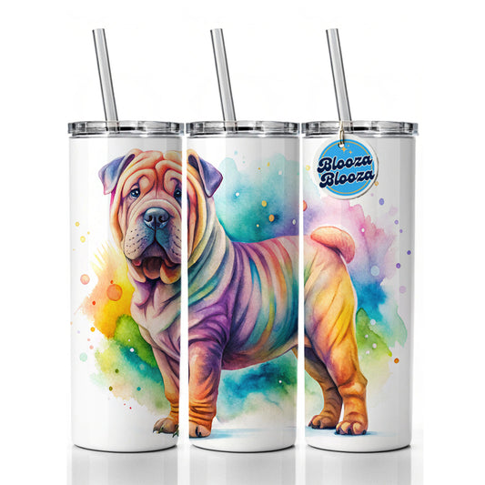 Shar Pei Dog Watercolor Style Skinny Tumbler 20oz with Straw Insulated Water Bottle Gift
