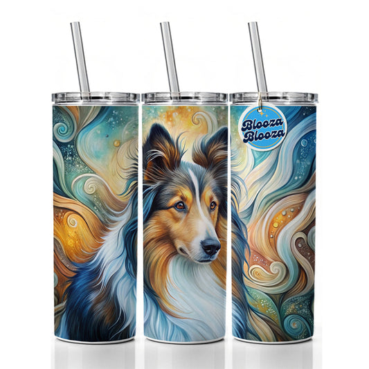 Shetland Sheepdog Sheltie Dog Abstract Art Skinny Tumbler 20oz with Straw Insulated Water Bottle Gift