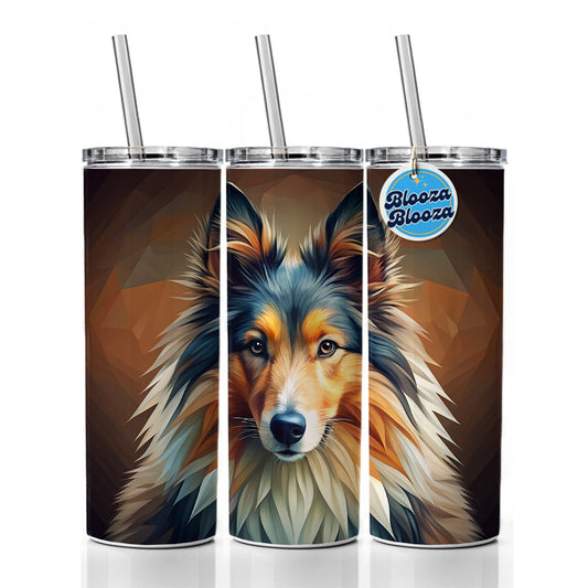 Shetland Sheepdog Sheltie Dog Abstract Stylized Art Skinny Tumbler 20oz with Straw Insulated Water Bottle Gift