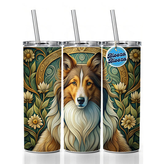 Shetland Sheepdog Sheltie Dog Art Nouveau Skinny Tumbler 20oz with Straw Insulated Water Bottle Gift