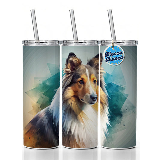 Shetland Sheepdog Sheltie Dog Contemporary Art Skinny Tumbler 20oz with Straw Insulated Water Bottle Gift
