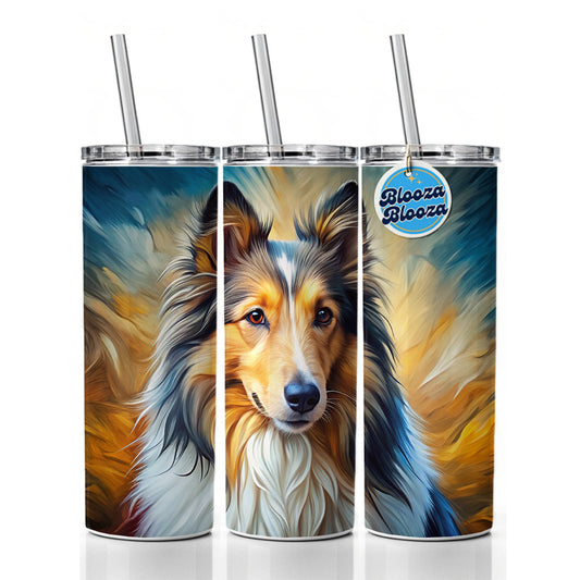 Shetland Sheepdog Sheltie Dog Expressionism Art Skinny Tumbler 20oz with Straw Insulated Water Bottle Gift