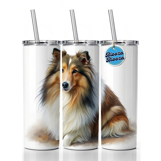 Shetland Sheepdog Sheltie Dog Illustration Skinny Tumbler 20oz with Straw Insulated Water Bottle Gift