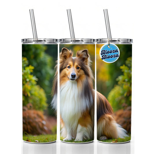 Shetland Sheepdog Sheltie Dog Photo Skinny Tumbler 20oz with Straw Insulated Water Bottle Gift