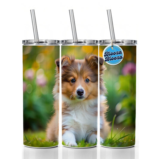 Shetland Sheepdog Sheltie Dog Puppy Photo Skinny Tumbler 20oz with Straw Insulated Water Bottle Gift