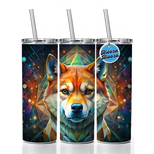 Shiba Inu Dog Abstract Art Skinny Tumbler 20oz with Straw Insulated Water Bottle Gift