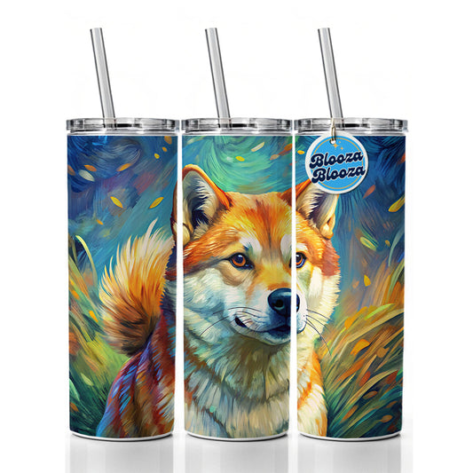 Shiba Inu Dog Expressionism Art Skinny Tumbler 20oz with Straw Insulated Water Bottle Gift