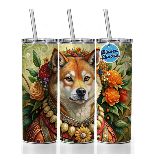 Shiba Inu Dog French Bohemian Art Skinny Tumbler 20oz with Straw Insulated Water Bottle Gift