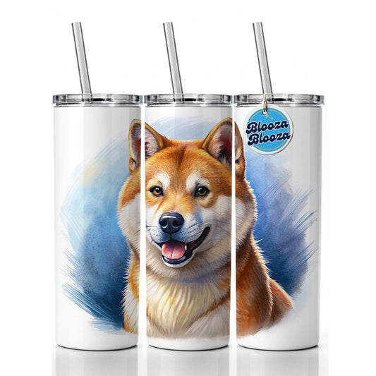 Shiba Inu Dog Illustration Skinny Tumbler 20oz with Straw Insulated Water Bottle Gift