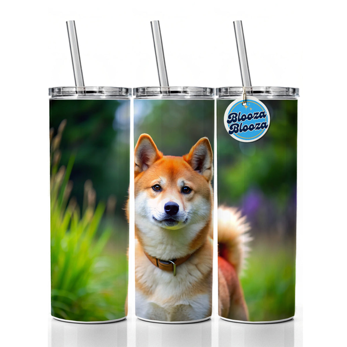 Shiba Inu Dog Photo Skinny Tumbler 20oz with Straw Insulated Water Bottle Gift