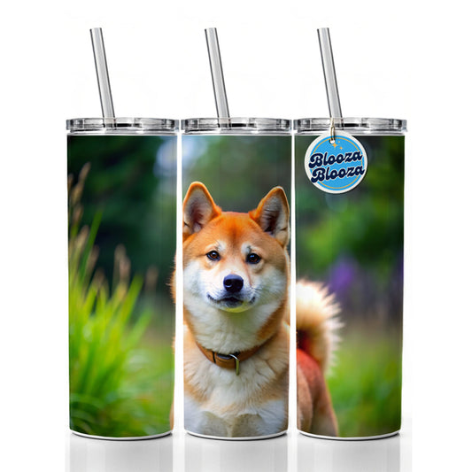Shiba Inu Dog Photo Skinny Tumbler 20oz with Straw Insulated Water Bottle Gift
