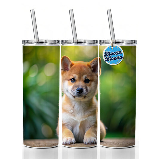 Shiba Inu Dog Puppy Photo Skinny Tumbler 20oz with Straw Insulated Water Bottle Gift