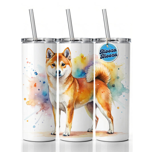 Shiba Inu Dog Watercolor Style Skinny Tumbler 20oz with Straw Insulated Water Bottle Gift