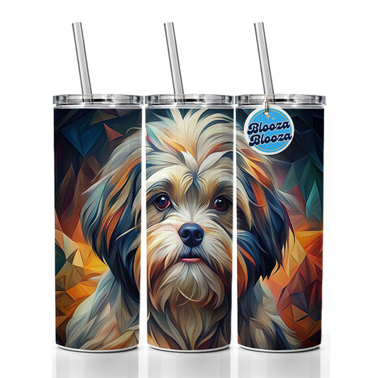 Shih Tzu Dog Abstract Art Skinny Tumbler 20oz with Straw Insulated Water Bottle Gift