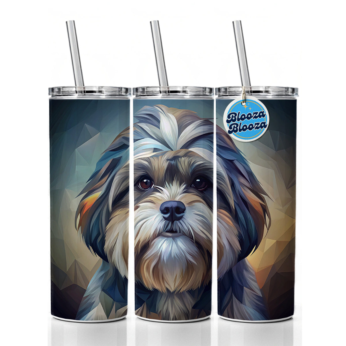 Shih Tzu Dog Abstract Stylized Art Skinny Tumbler 20oz with Straw Insulated Water Bottle Gift