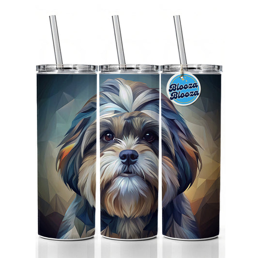 Shih Tzu Dog Abstract Stylized Art Skinny Tumbler 20oz with Straw Insulated Water Bottle Gift