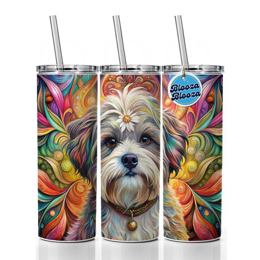 Shih Tzu Dog Bohemian Art Skinny Tumbler 20oz with Straw Insulated Water Bottle Gift