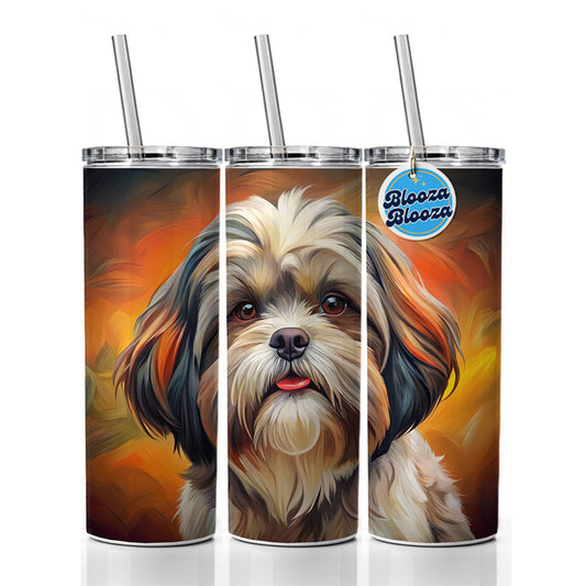 Shih Tzu Dog Expressionism Art Skinny Tumbler 20oz with Straw Insulated Water Bottle Gift