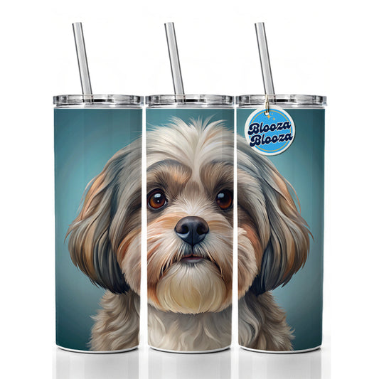 Shih Tzu Dog Illustration Skinny Tumbler 20oz with Straw Insulated Water Bottle Gift