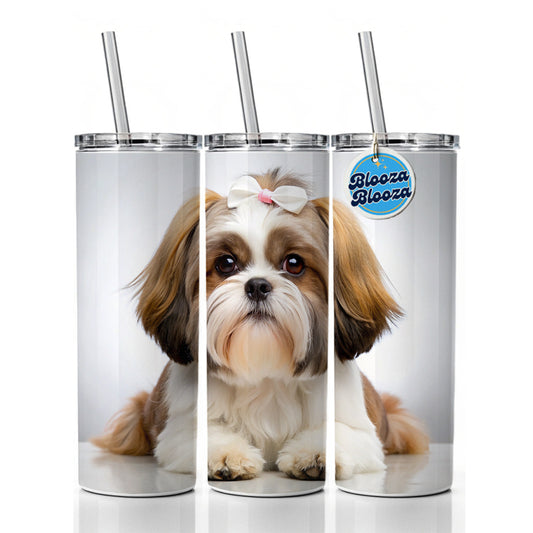 Shih Tzu Dog Photo Skinny Tumbler 20oz with Straw Insulated Water Bottle Gift
