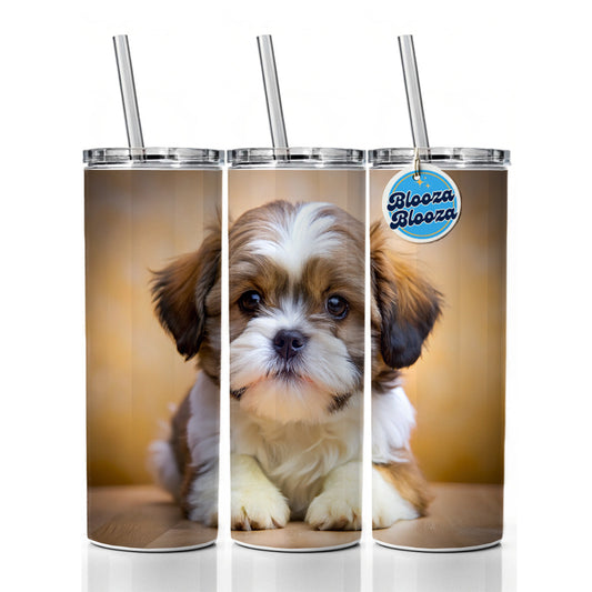 Shih Tzu Dog Puppy Photo Skinny Tumbler 20oz with Straw Insulated Water Bottle Gift