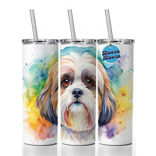 Shih Tzu Dog Watercolor Style Skinny Tumbler 20oz with Straw Insulated Water Bottle Gift