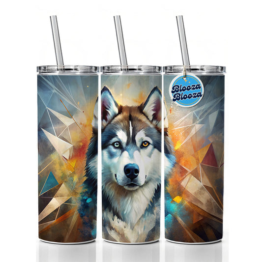 Siberian Husky Dog Abstract Art Skinny Tumbler 20oz with Straw Insulated Water Bottle Gift