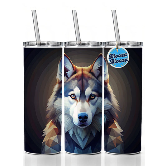 Siberian Husky Dog Abstract Stylized Art Skinny Tumbler 20oz with Straw Insulated Water Bottle Gift