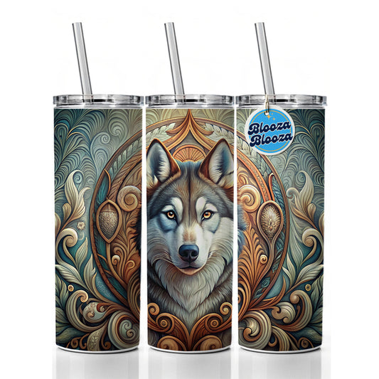 Siberian Husky Dog Art Nouveau Skinny Tumbler 20oz with Straw Insulated Water Bottle Gift