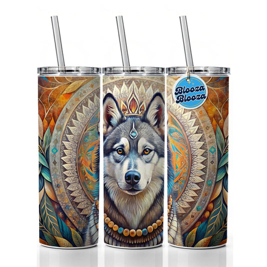 Siberian Husky Dog Bohemian Art Skinny Tumbler 20oz with Straw Insulated Water Bottle Gift