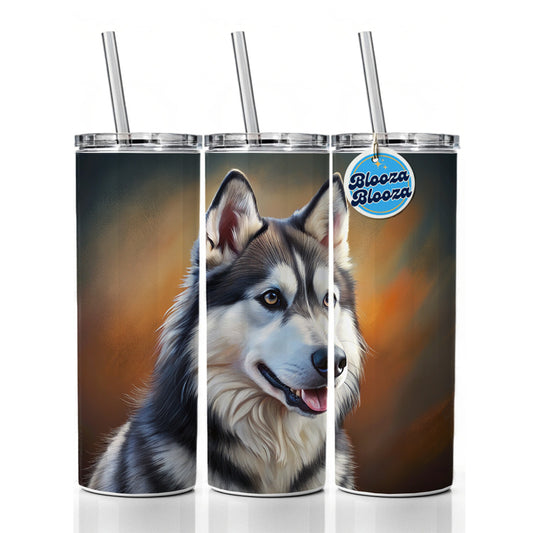 Siberian Husky Dog Illustration Skinny Tumbler 20oz with Straw Insulated Water Bottle Gift