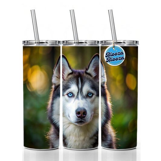 Siberian Husky Dog Photo Skinny Tumbler 20oz with Straw Insulated Water Bottle Gift