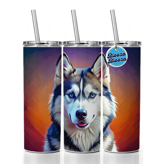 Siberian Husky Dog Pop Art Skinny Tumbler 20oz with Straw Insulated Water Bottle Gift