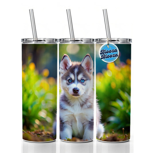 Siberian Husky Dog Puppy Photo Skinny Tumbler 20oz with Straw Insulated Water Bottle Gift